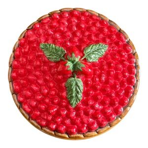 Over and Back Portugal Ceramic Strawberry Pie Dish with Lid 11 Inch Brown Red
